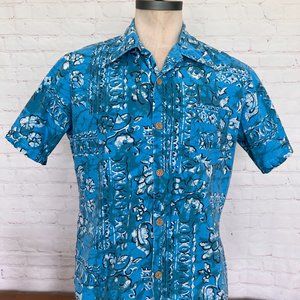 70's Stuart Mann Turquoise Hawaiian Shirt - Size M/L